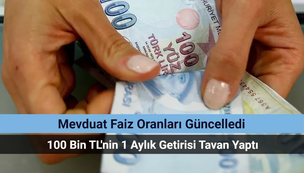 Mevduat Faiz Oranları Güncelledi: 100 Bin TL'nin 1 Aylık Getirisi Tavan Yaptı