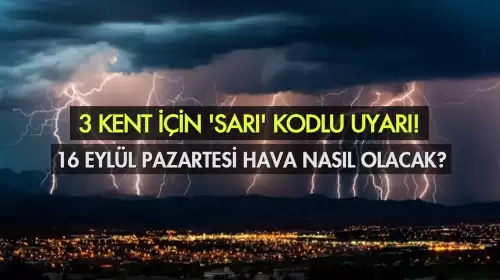 Hava Durumu 16 Eylül 2024 Pazartesi: 3 Kente Sarı Kodlu Uyarı!